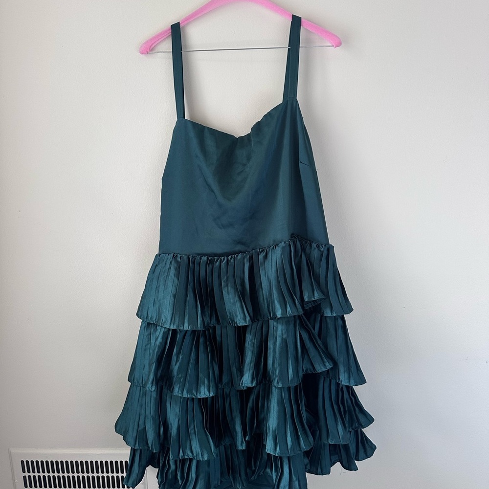 ARULA green satin mini dress